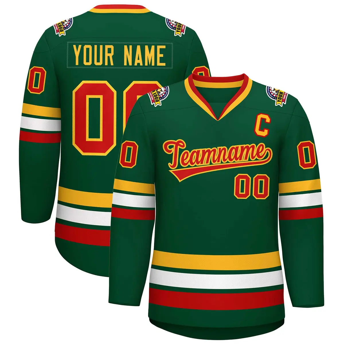Green Red-Gold Classic Style Hockey Jersey