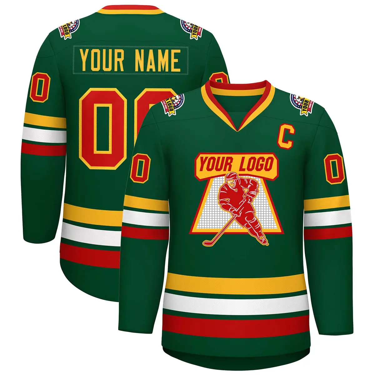 Green Red-Gold Classic Style Hockey Jersey