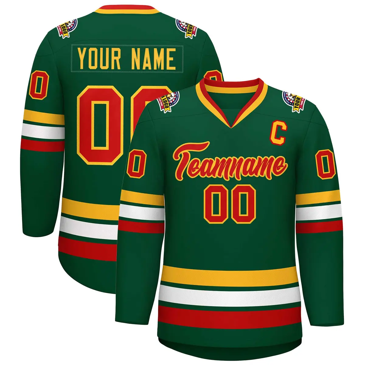Green Red-Gold Classic Style Hockey Jersey