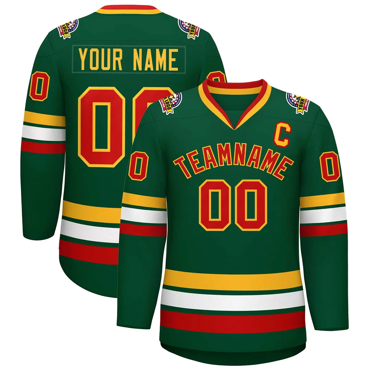 Green Red-Gold Classic Style Hockey Jersey