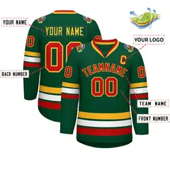 Green Red-Gold Classic Style Hockey Jersey 2