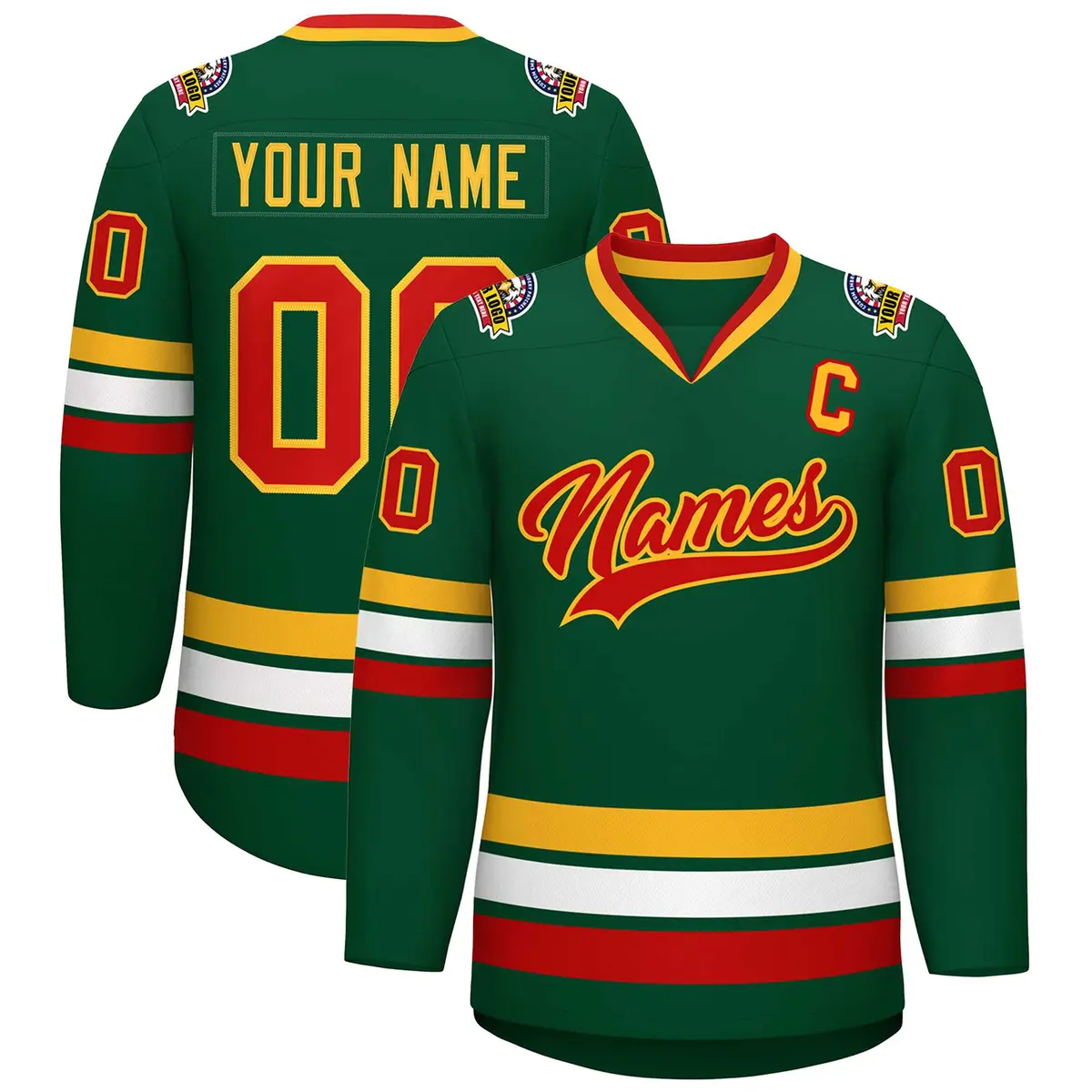 Green Red-Gold Classic Style Hockey Jersey