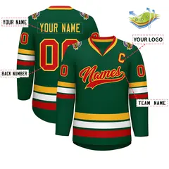 Green Red-Gold Classic Style Hockey Jersey 2