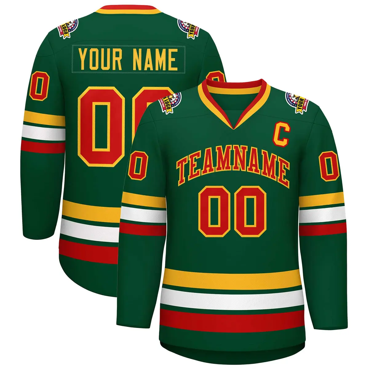 Green Red-Gold Classic Style Hockey Jersey