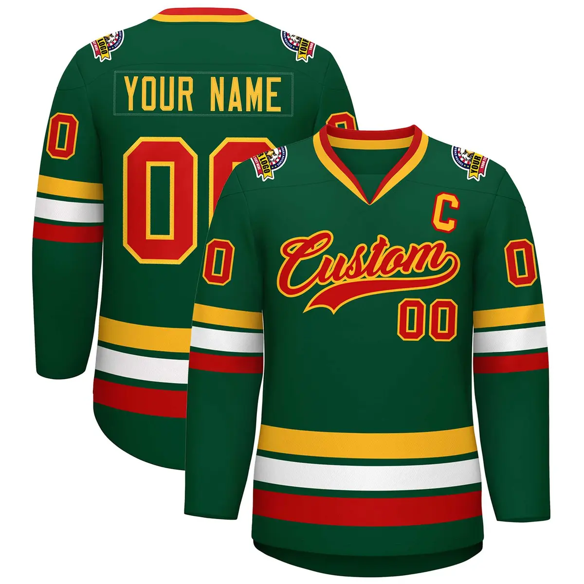 Green Red-Gold Classic Style Hockey Jersey