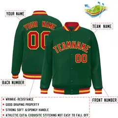 Green Red-Gold Classic Varsity Full-Snap Letterman Jacket 2