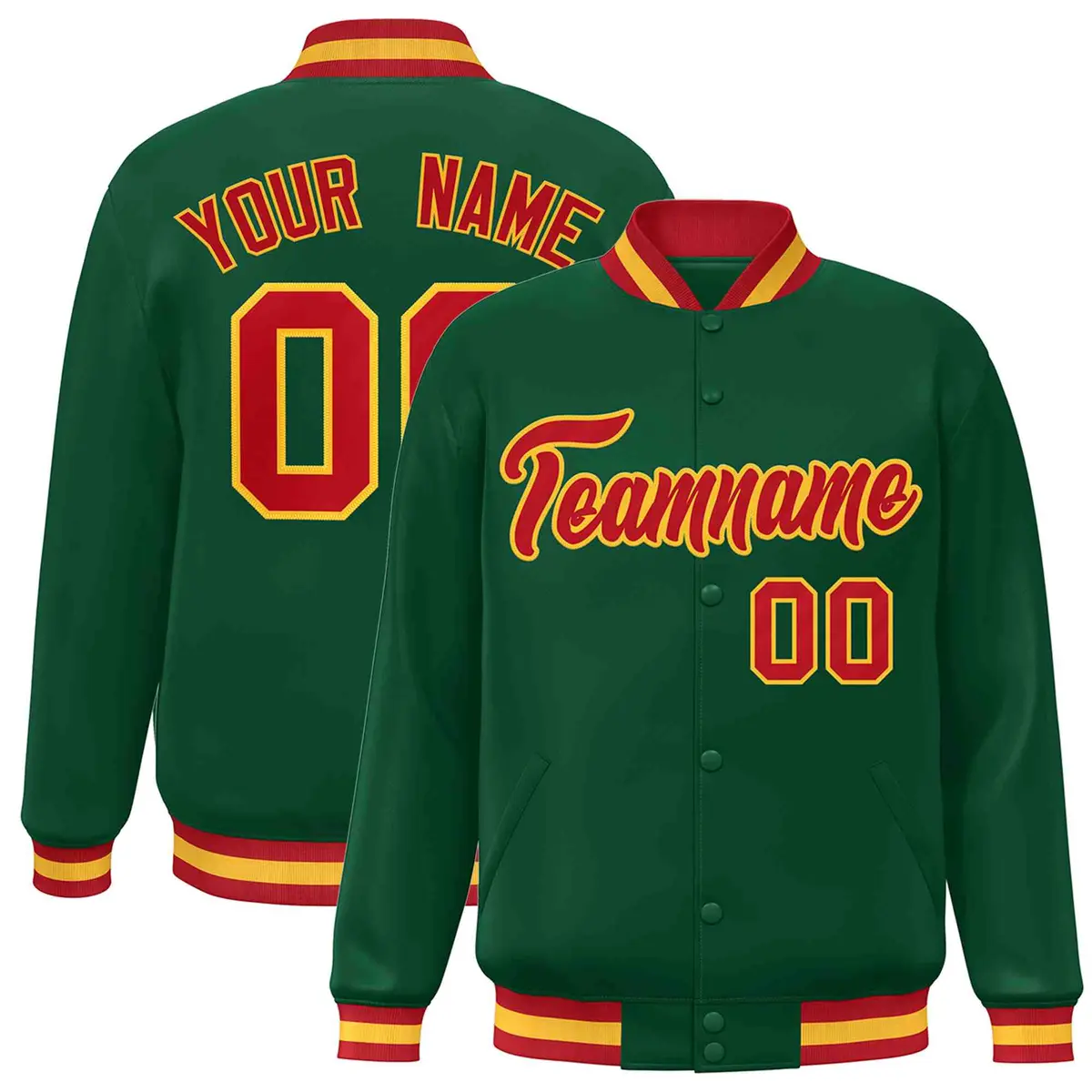Green Red-Gold Classic Varsity Full-Snap Letterman Jacket