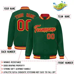 Green Red-Gold Classic Varsity Full-Snap Letterman Jacket 2