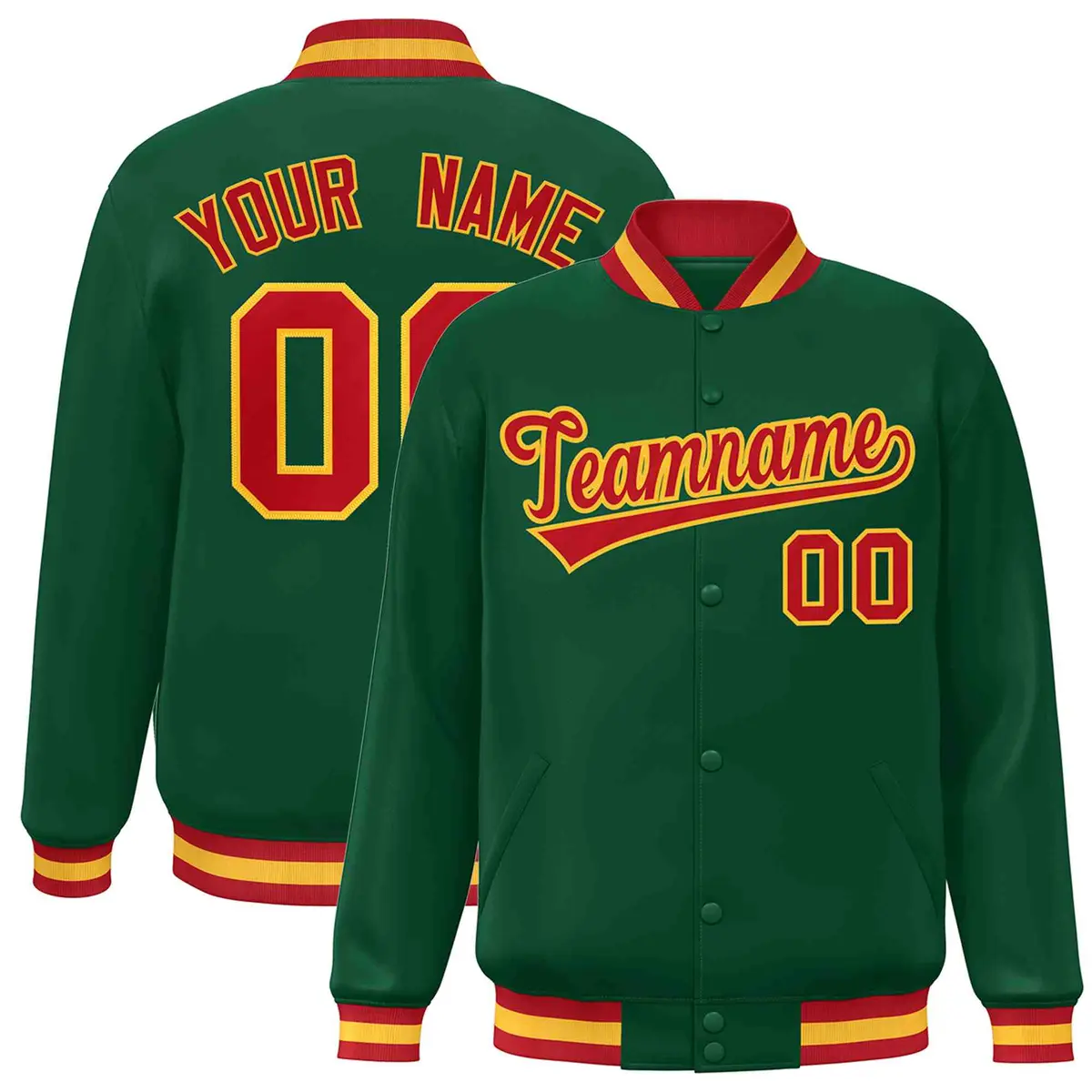 Green Red-Gold Classic Varsity Full-Snap Letterman Jacket