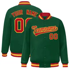 Green Red-Gold Classic Varsity Full-Snap Letterman Jacket 1