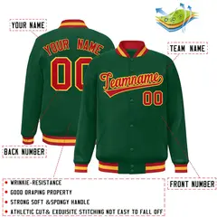 Green Red-Gold Classic Varsity Full-Snap Letterman Jacket 2