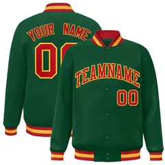 Green Red-Gold Classic Varsity Full-Snap Letterman Jacket 1