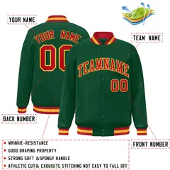 Green Red-Gold Classic Varsity Full-Snap Letterman Jacket 2