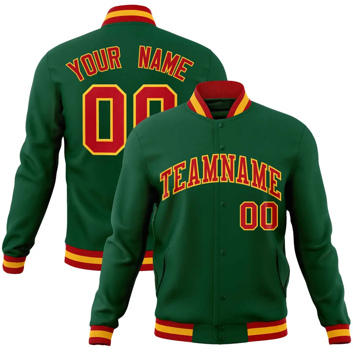 Green Red-Gold Classic Varsity Full-Snap Letterman Jacket