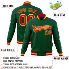 Green Red-Gold Classic Varsity Full-Snap Letterman Jacket 4