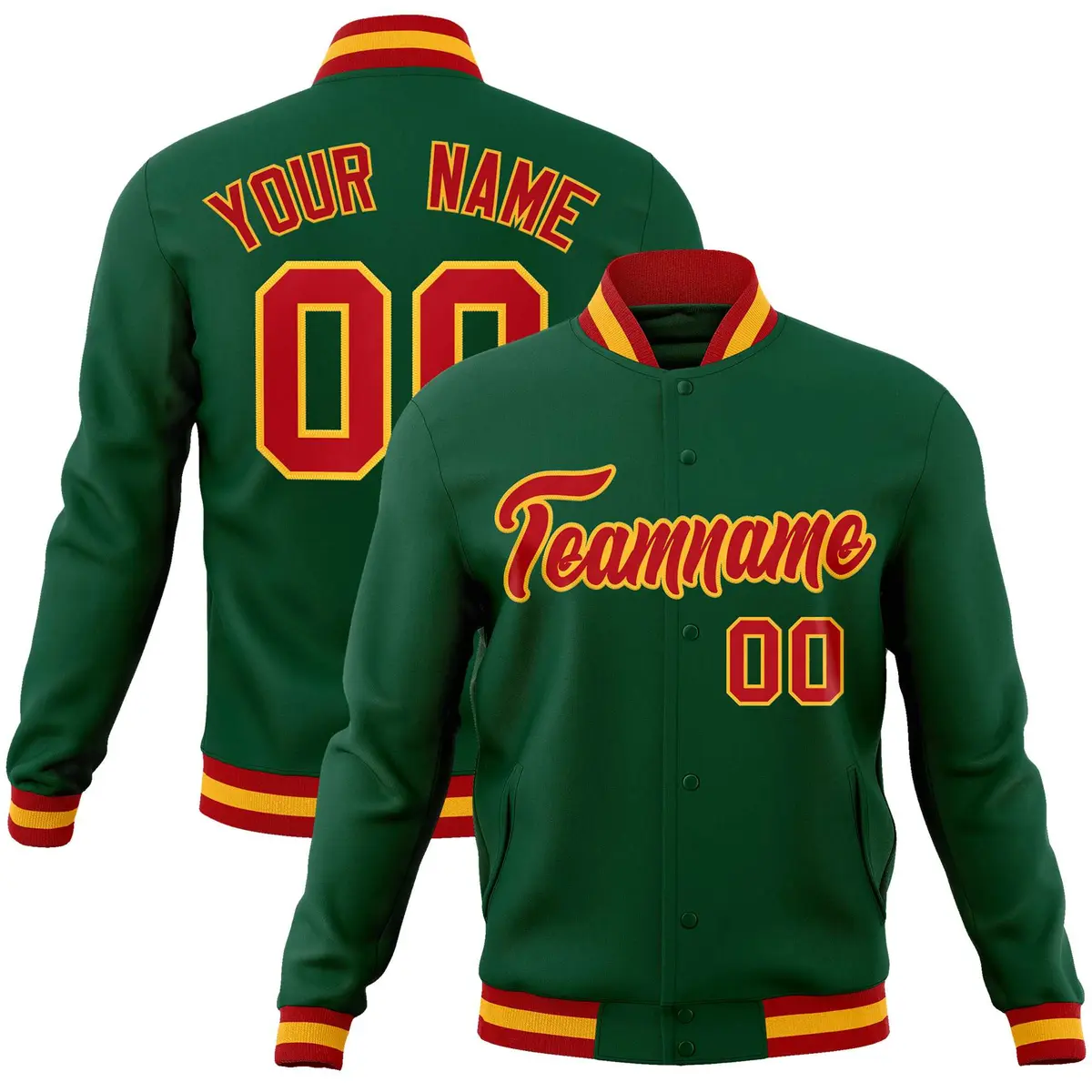 Green Red-Gold Classic Varsity Full-Snap Letterman Jacket