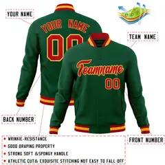 Green Red-Gold Classic Varsity Full-Snap Letterman Jacket 4
