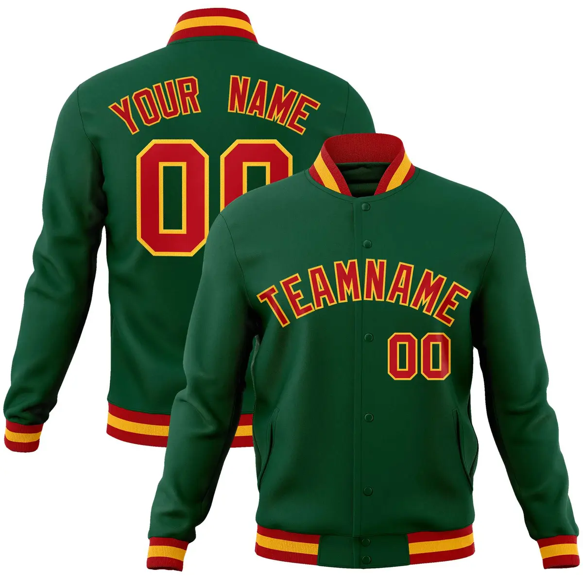Green Red-Gold Classic Varsity Full-Snap Letterman Jacket