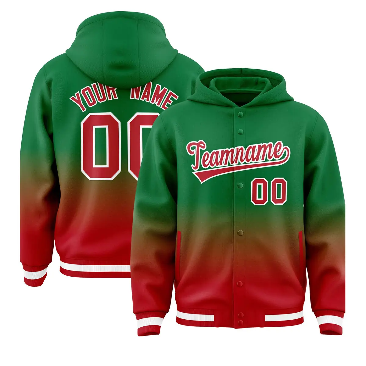 Green Red Gradient Letterman Varsity Jacket Hoodie