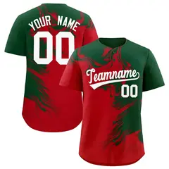 Green Red Ink Pattern Authentic Baseball Jersey 1