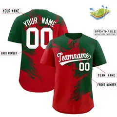 Green Red Ink Pattern Authentic Baseball Jersey 2