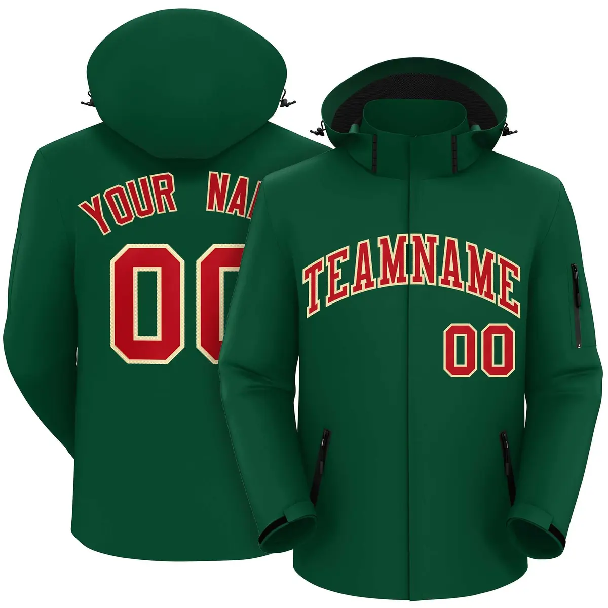 Green Red-Khaki Classic Style Waterproof Jacket
