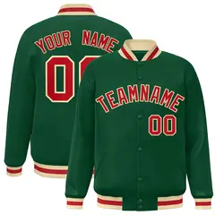Green Red-Khaki Classic Varsity Full-Snap Letterman Jacket 1