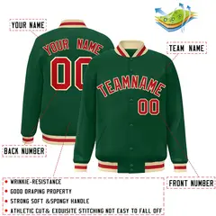 Green Red-Khaki Classic Varsity Full-Snap Letterman Jacket 2