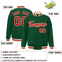 Green Red-Khaki Classic Varsity Full-Snap Letterman Jacket 2