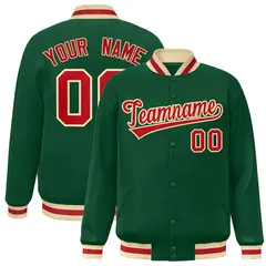 Green Red-Khaki Classic Varsity Full-Snap Letterman Jacket 1