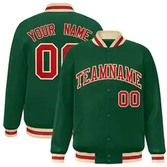 Green Red-Khaki Classic Varsity Full-Snap Letterman Jacket 1