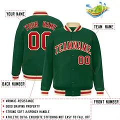 Green Red-Khaki Classic Varsity Full-Snap Letterman Jacket 2