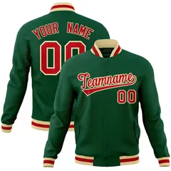 Green Red-Khaki Classic Varsity Full-Snap Letterman Jacket 1