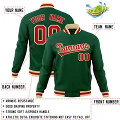 Green Red-Khaki Classic Varsity Full-Snap Letterman Jacket 4