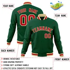 Green Red-Khaki Classic Varsity Full-Snap Letterman Jacket 4