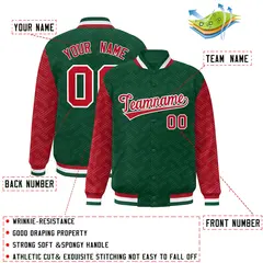 Green Red L Pattern Varsity Raglan Letterman Baseball Jacket 2