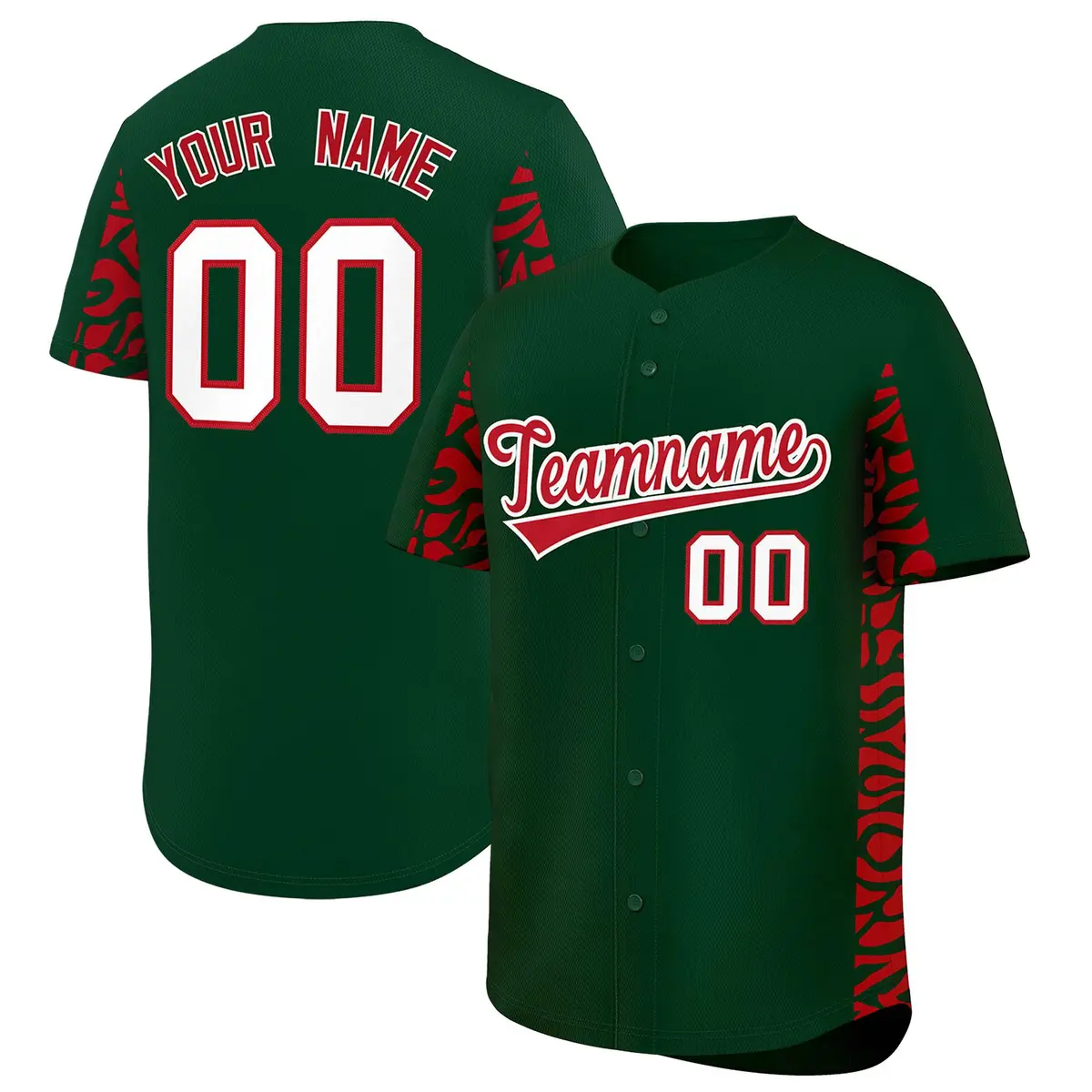 Green Red Leopard Graffiti Side Design Baseball Jersey