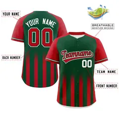 Green Red Raglan Gradient Thick Stripe Baseball Jersey 2