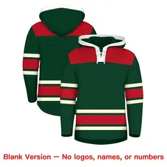 Green Red Raglan Lace-Up Neck Hockey Hoodie Jersey 7