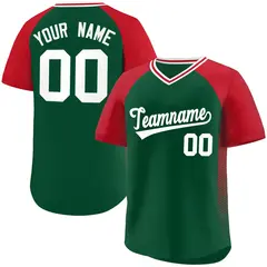 Green Red Raglan Side Spot Pullover Baseball Jersey