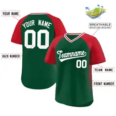 Green Red Raglan Side Spot Pullover Baseball Jersey 2
