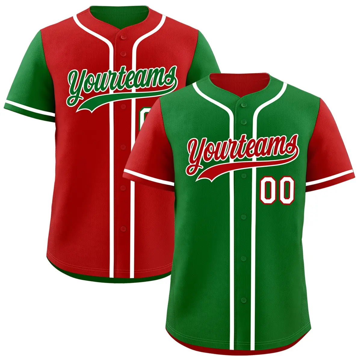 Green Red Raglan Sleeves Reversible Baseball Jersey