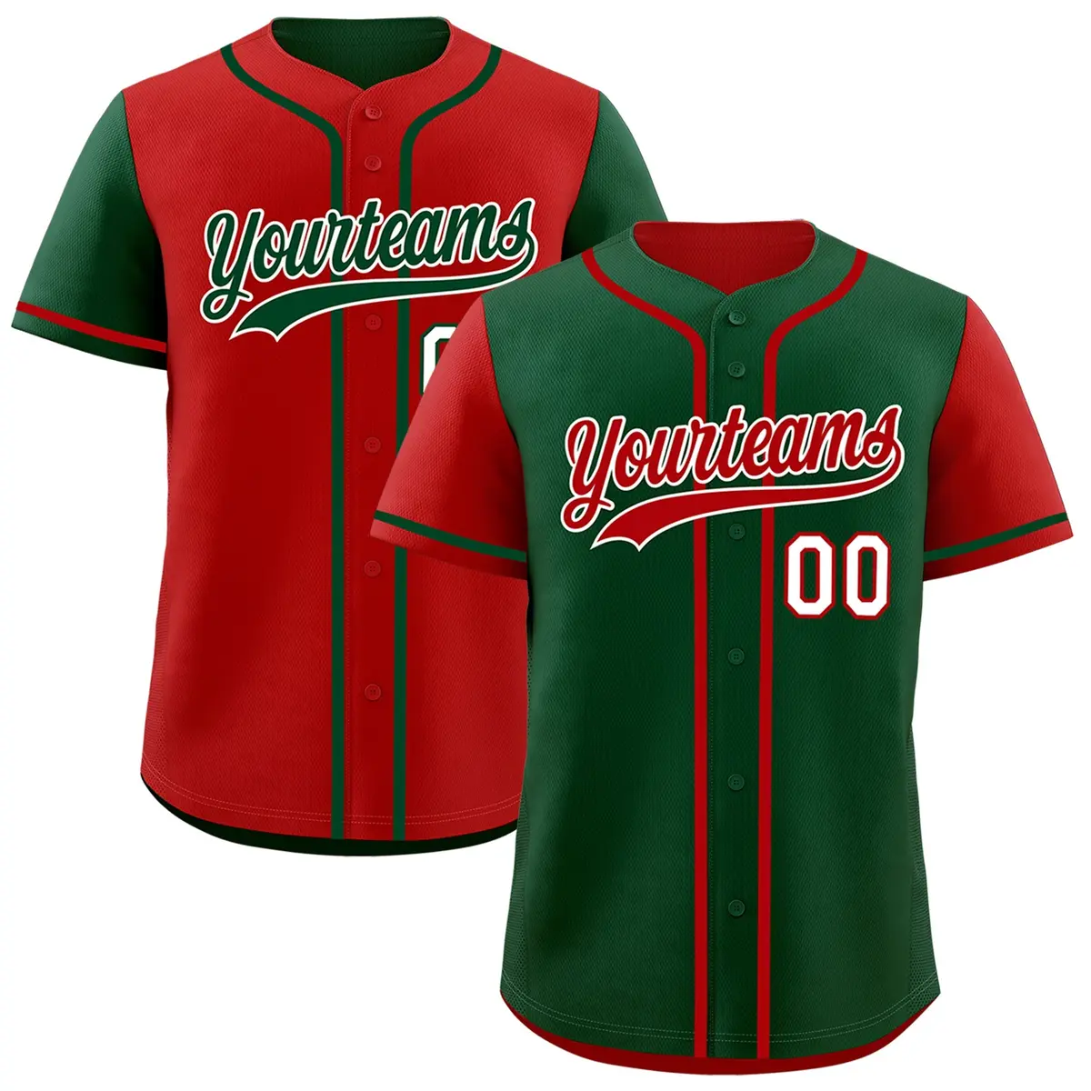 Green Red Raglan Sleeves Reversible Baseball Jersey