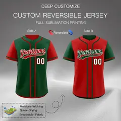 Green Red Raglan Sleeves Reversible Baseball Jersey 2