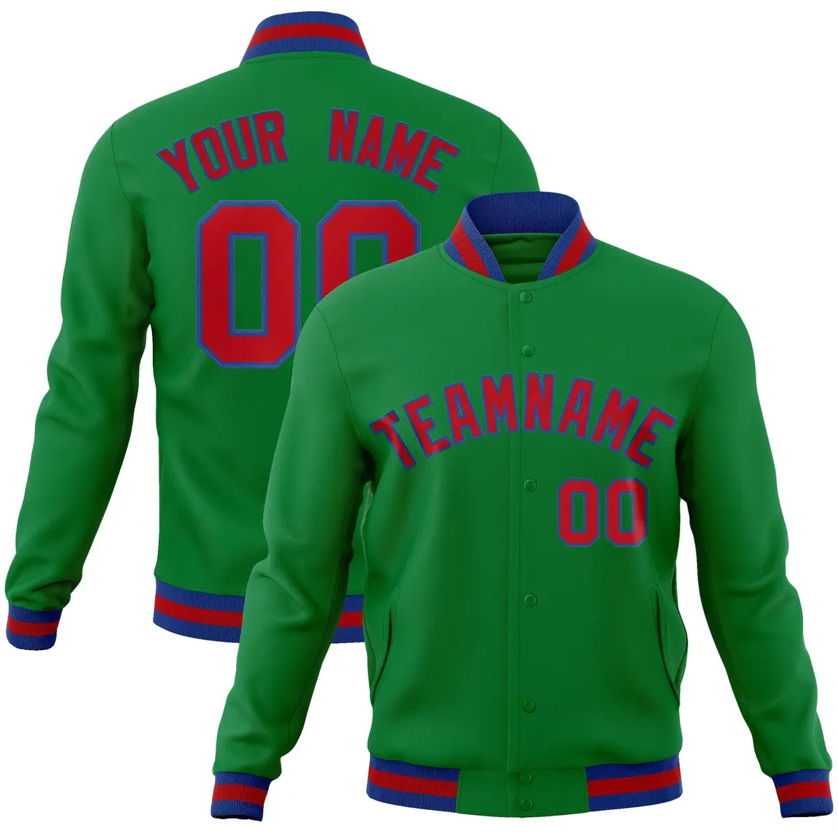 Green Red-Royal Classic Varsity Full-Snap Letterman Jacket