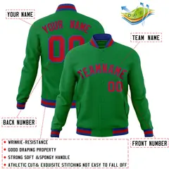 Green Red-Royal Classic Varsity Full-Snap Letterman Jacket 4