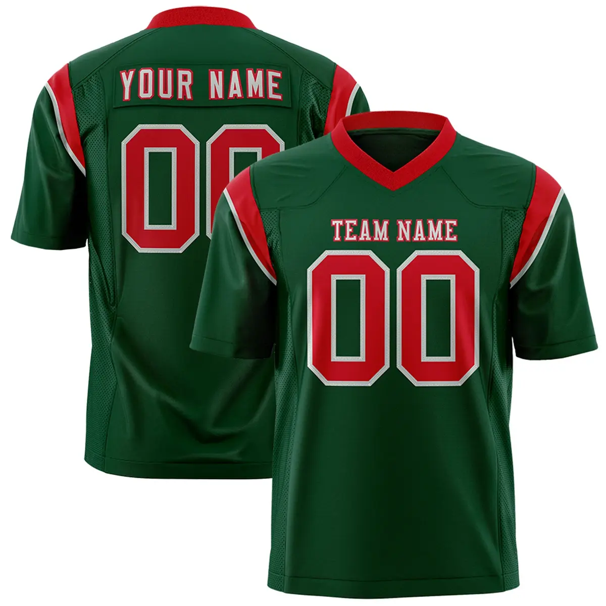 Green Red Shoulder Cut Two-Tone Flag Football Jersey