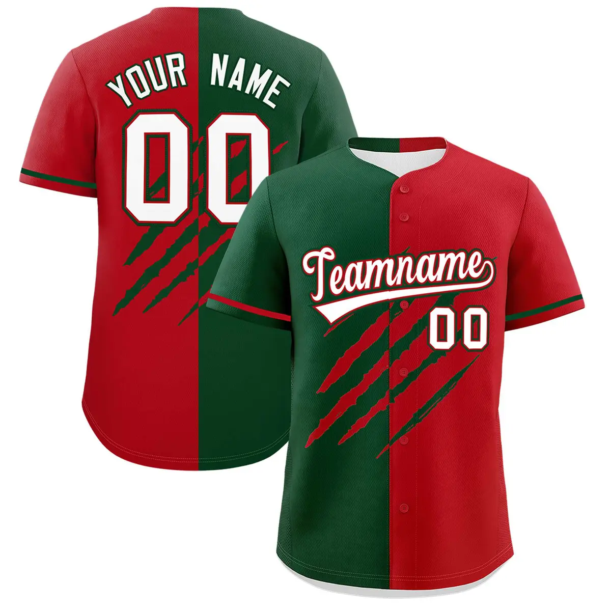 Green Red Split Tiger Claw Scratch Baseball Jersey