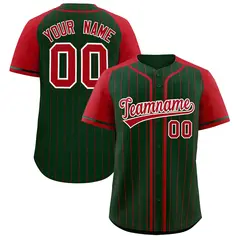Green Red Stripe Raglan Sleeves Fashion Baseball Jersey 1