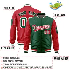 Green Red Two-Tone Varsity Letterman Bomber Jacket 2